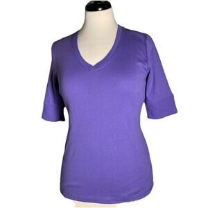 Jones Sport Purple Cotton V-neck T Shirt Top Small